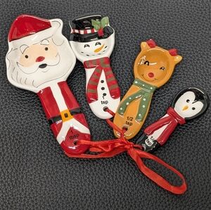 Santa & Friends Christmas Holiday Ceramic Measuring Spoons by Sleigh Bell Bistro
